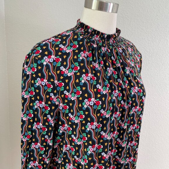 Boden Womens 14 Floral Long Sleeve Smocked Mock Neck Top Stretch Shirt - Picture 2 of 11